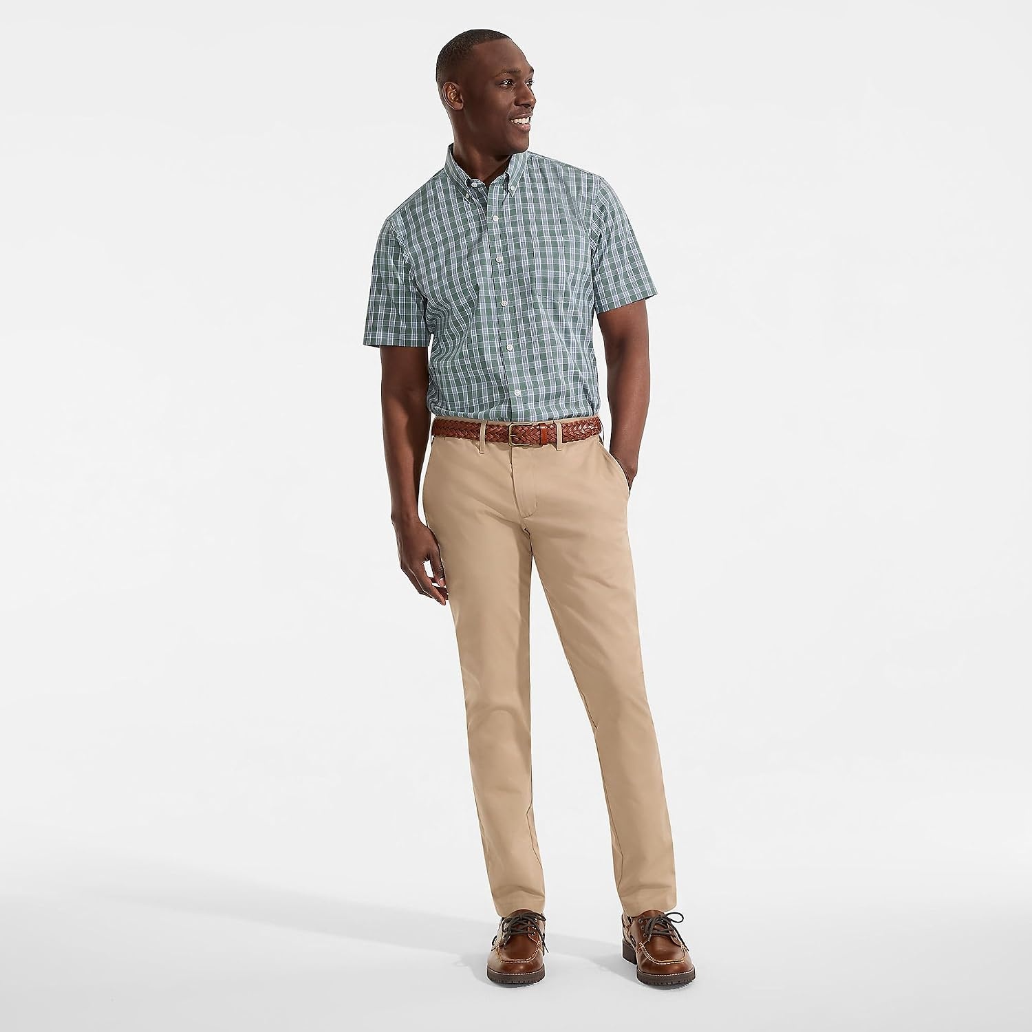 image:imageLands End Mens Traditional Fit Short Sleeve Travel Kit ShirtEucalyptusWhite Plaid