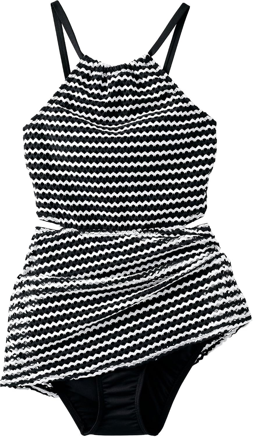 image:imageLands End Womens Crochet Monokini Swim Dress SwimsuitBlackWhite