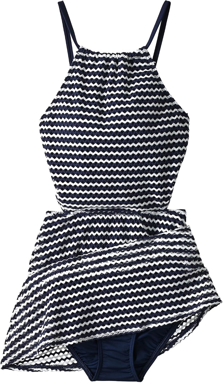 image:imageLands End Womens Crochet Monokini Swim Dress SwimsuitDeep Sea NavyWhite