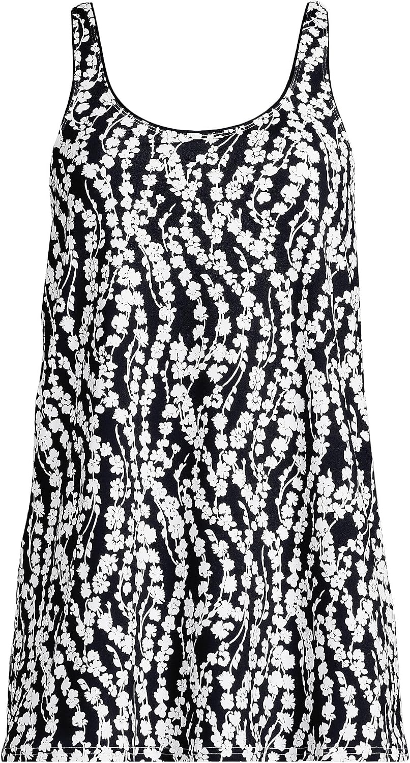 image:imageLands End Womens DCup Scoop Neck Swim Dress SwimsuitBlackWhite Vine Floral