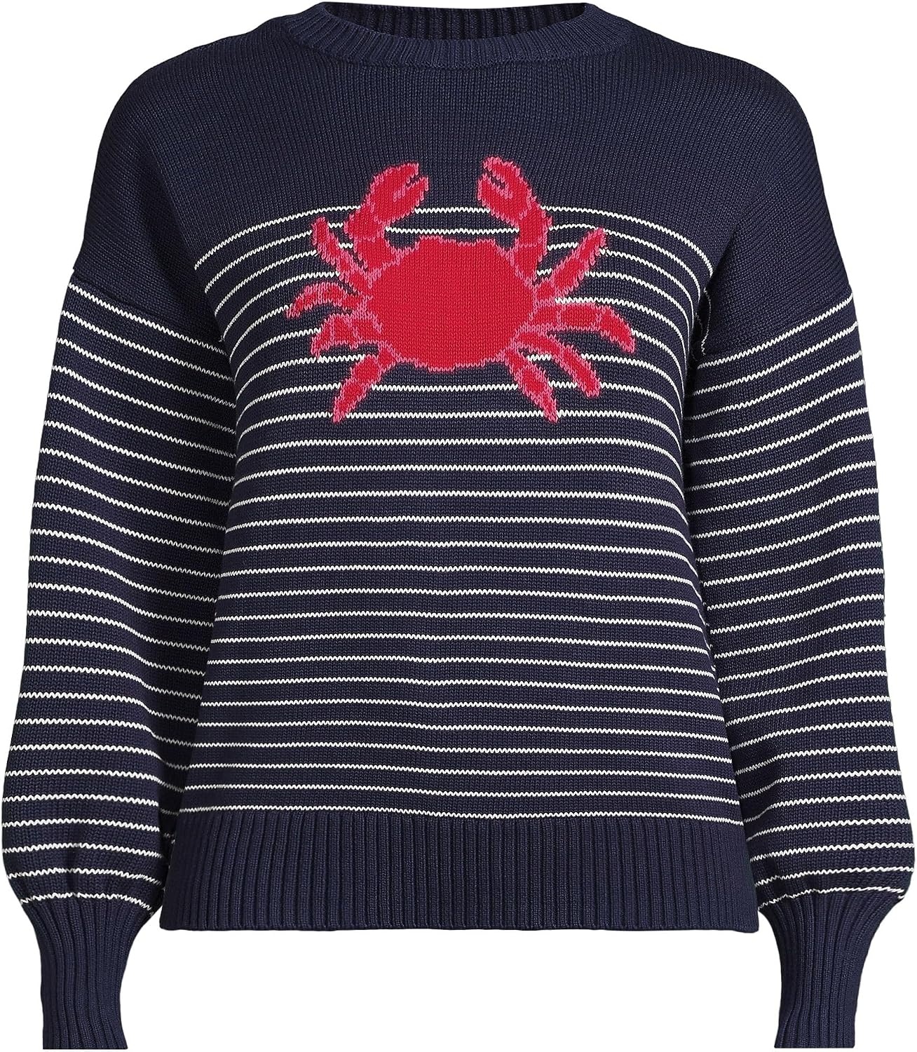 image:imageLands End Womens Drifter Jersey Crewneck SweaterRed CrabNavy