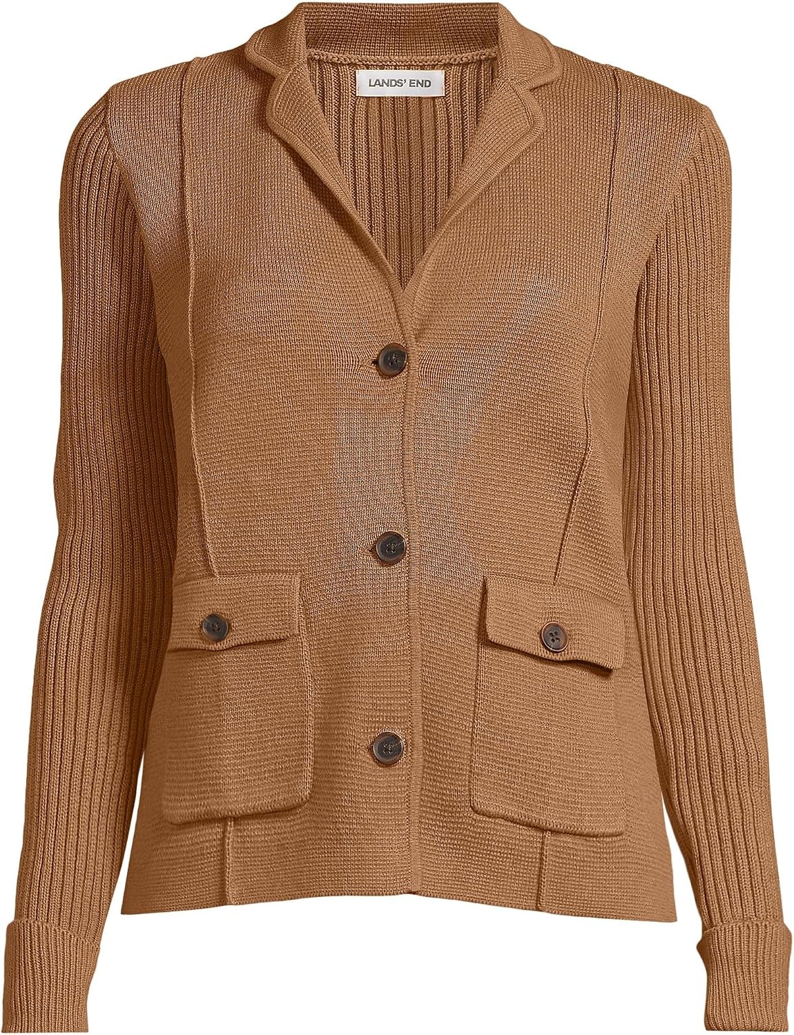 image:imageLands End Womens Drifter Ribbed Collared Blazer SweaterCanyon Camel