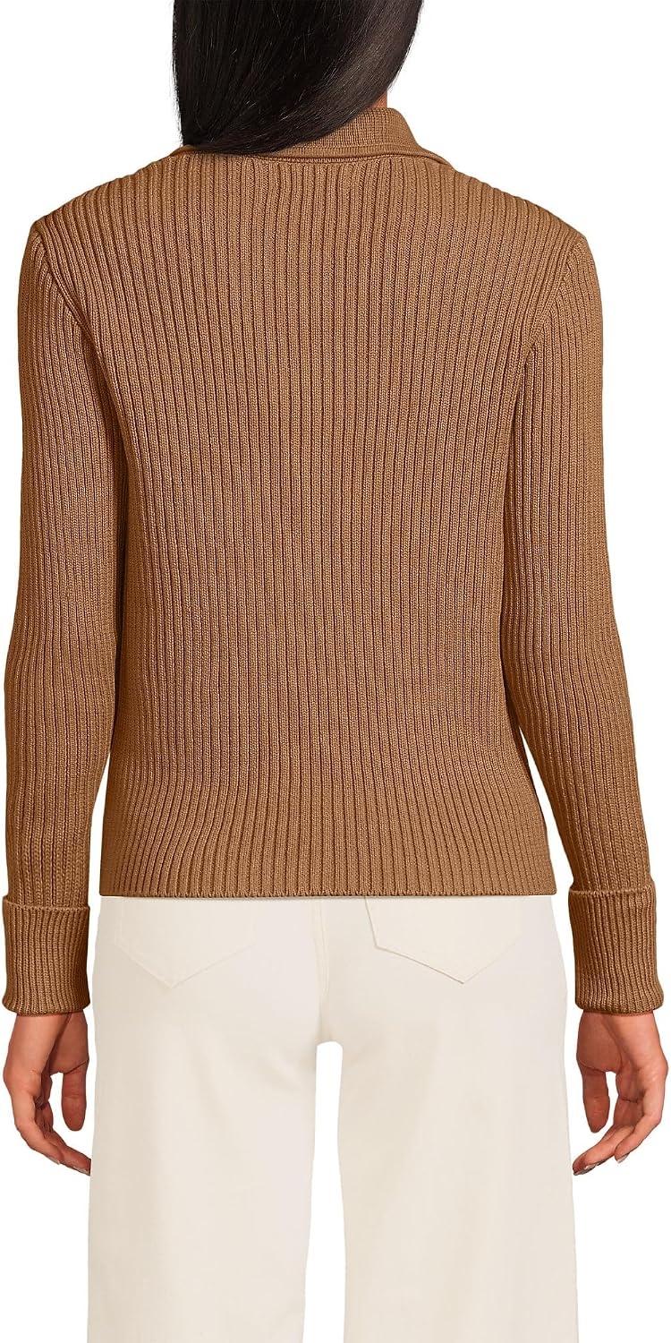 image:imageLands End Womens Drifter Ribbed Collared Blazer SweaterCanyon Camel