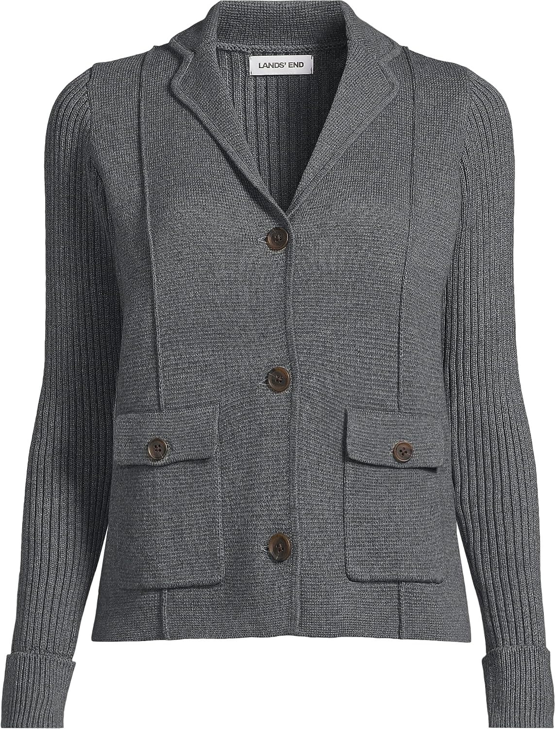 image:imageLands End Womens Drifter Ribbed Collared Blazer SweaterCharcoal Heather
