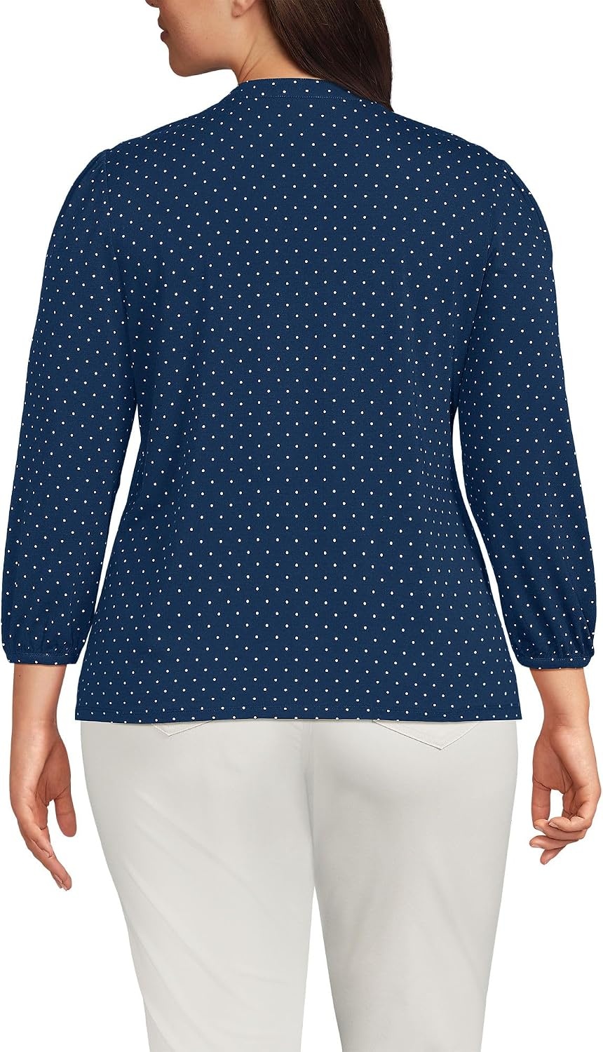image:imageLands End Womens Lightweight Jersey Button Pintuck TopDeep Sea Navy Pin Dot