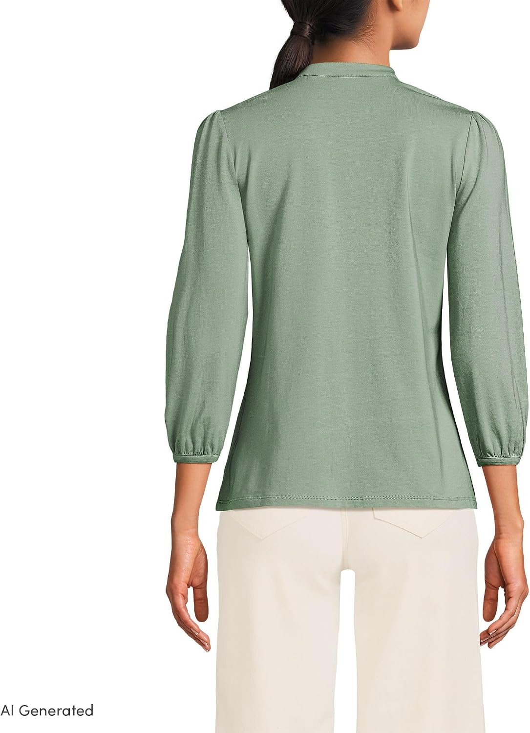 image:imageLands End Womens Lightweight Jersey Button Pintuck TopLily Pad Green