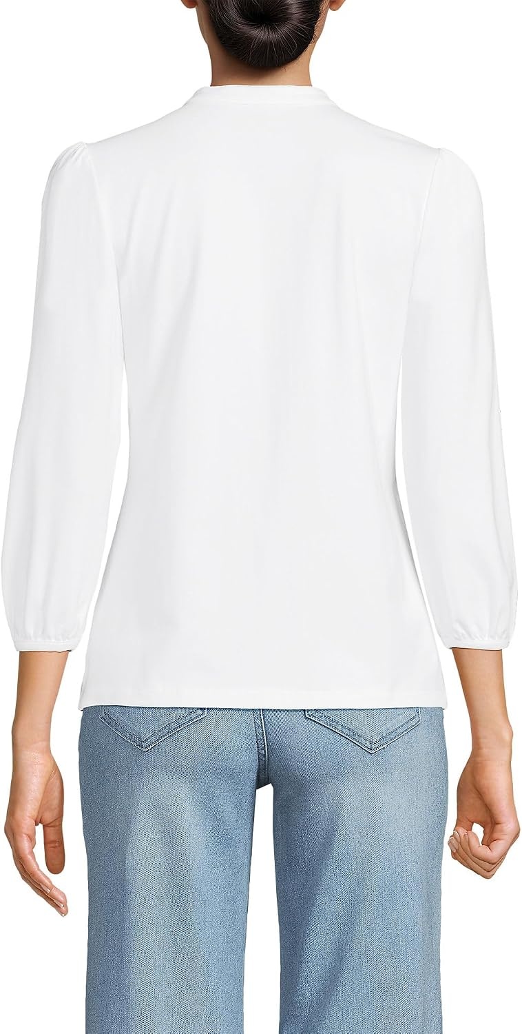 image:imageLands End Womens Lightweight Jersey Button Pintuck TopWhite