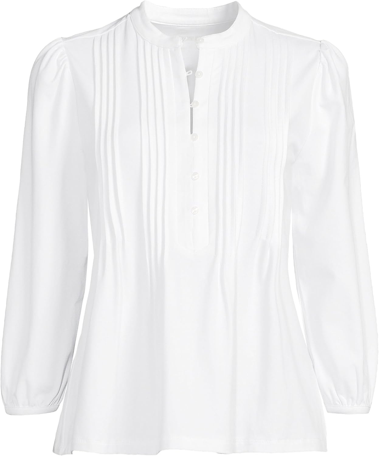 image:imageLands End Womens Lightweight Jersey Button Pintuck TopWhite