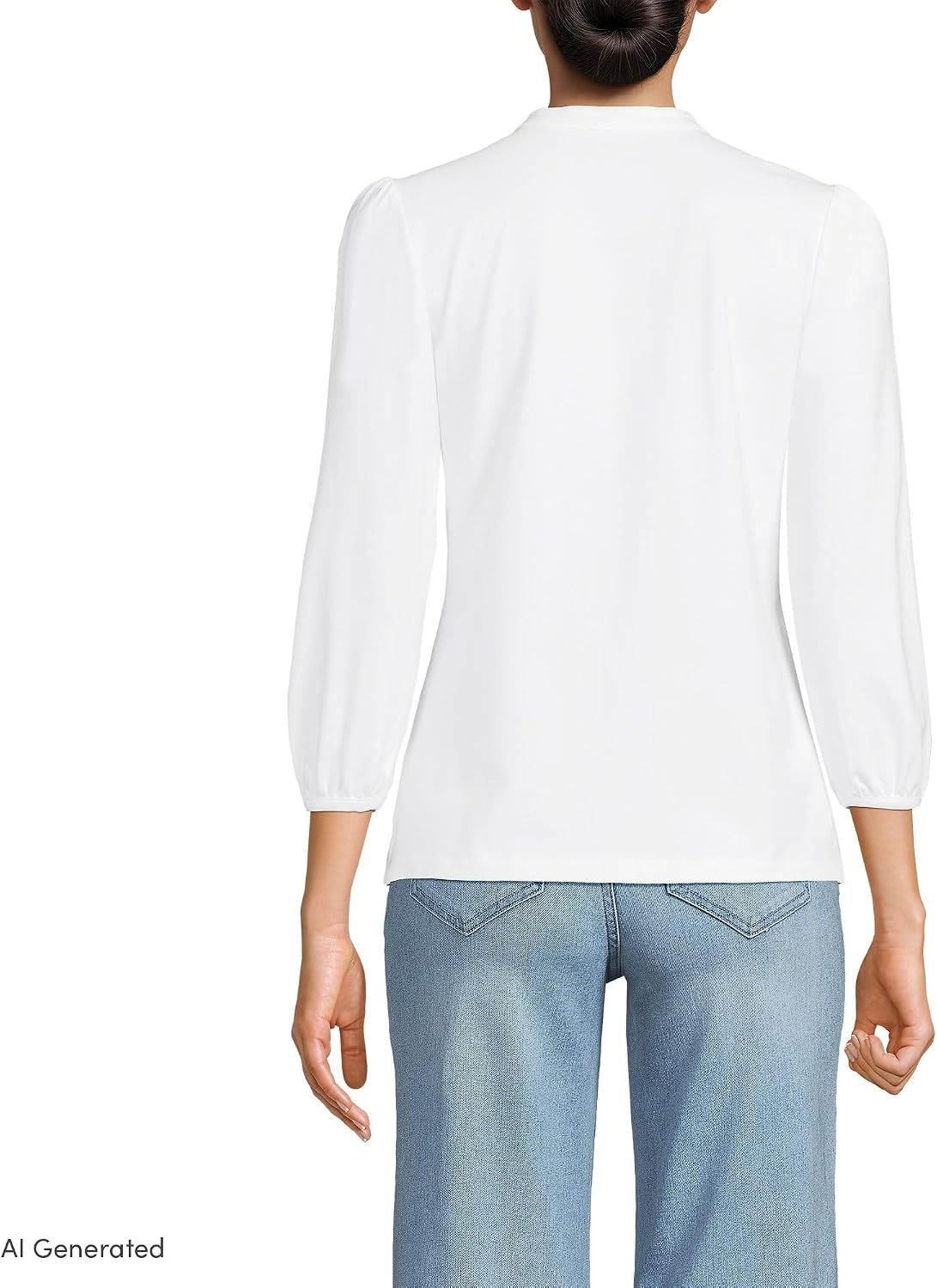 image:imageLands End Womens Lightweight Jersey Button Pintuck TopWhite
