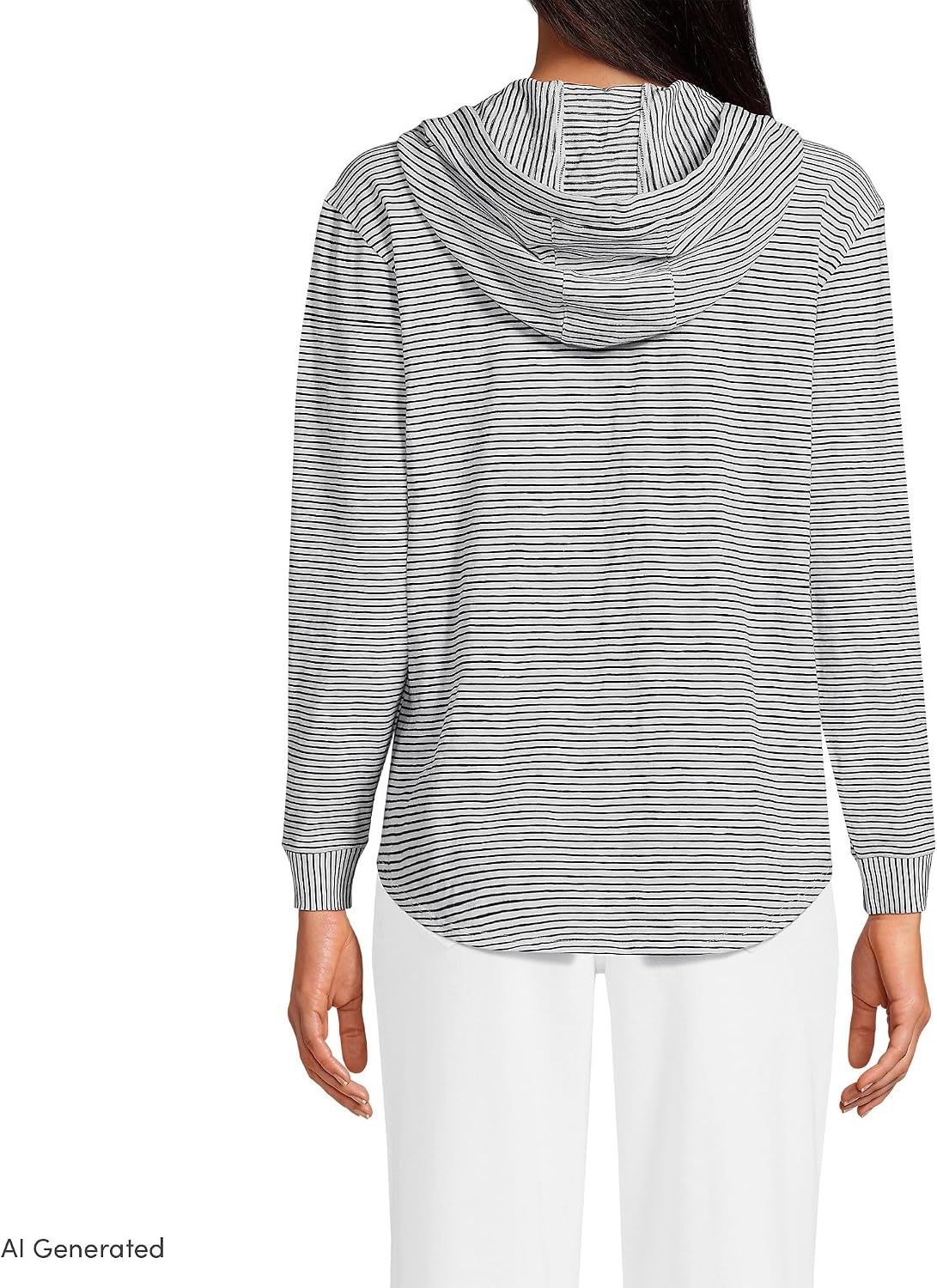 image:imageLands End Womens Long Sleeve Slub Hooded PopoverWhiteBlack Stripe