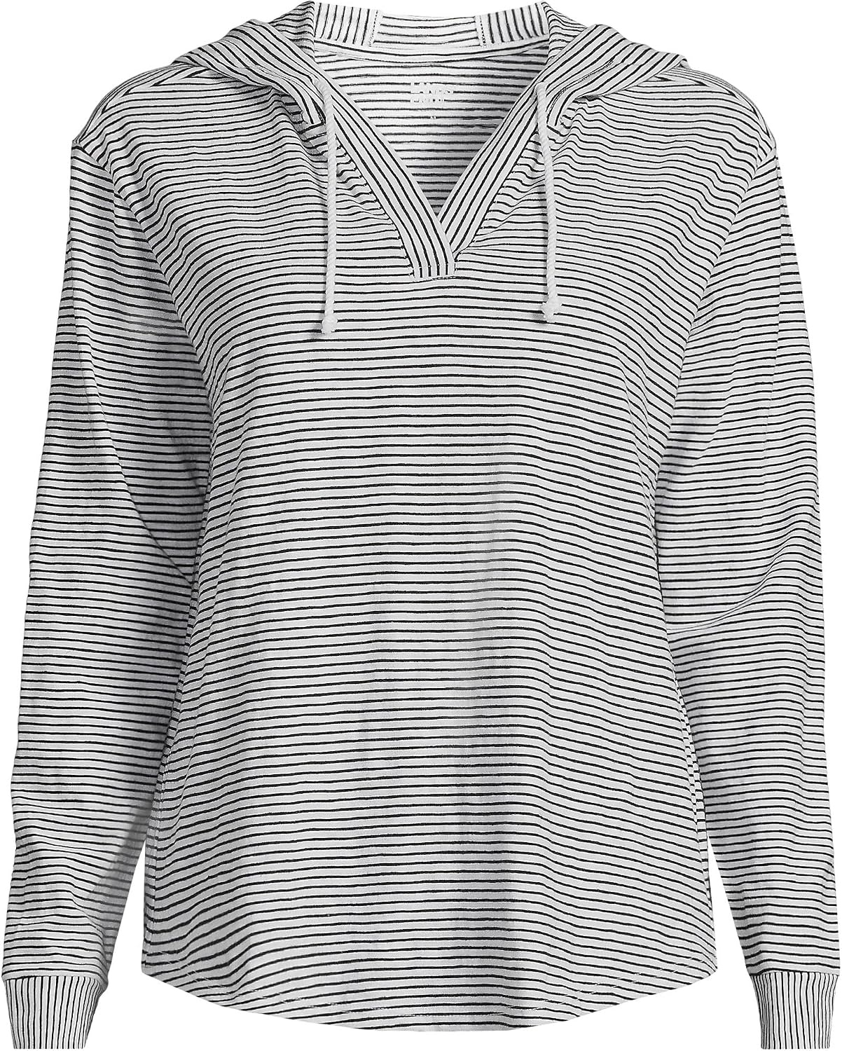 image:imageLands End Womens Long Sleeve Slub Hooded PopoverWhiteBlack Stripe