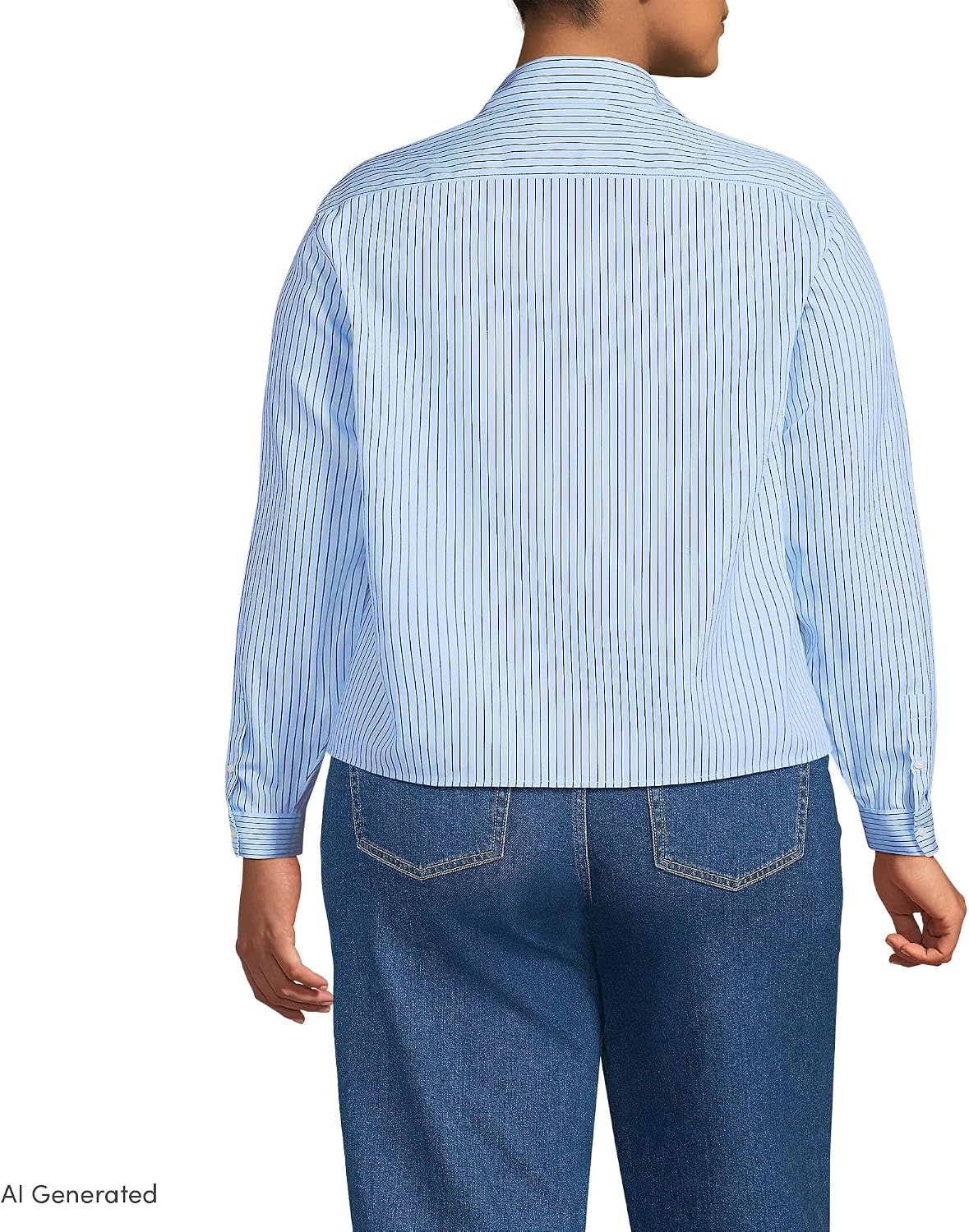 image:imageLands End Womens No Iron Boxy Cropped ShirtClear Blue Sky Thin Stripe