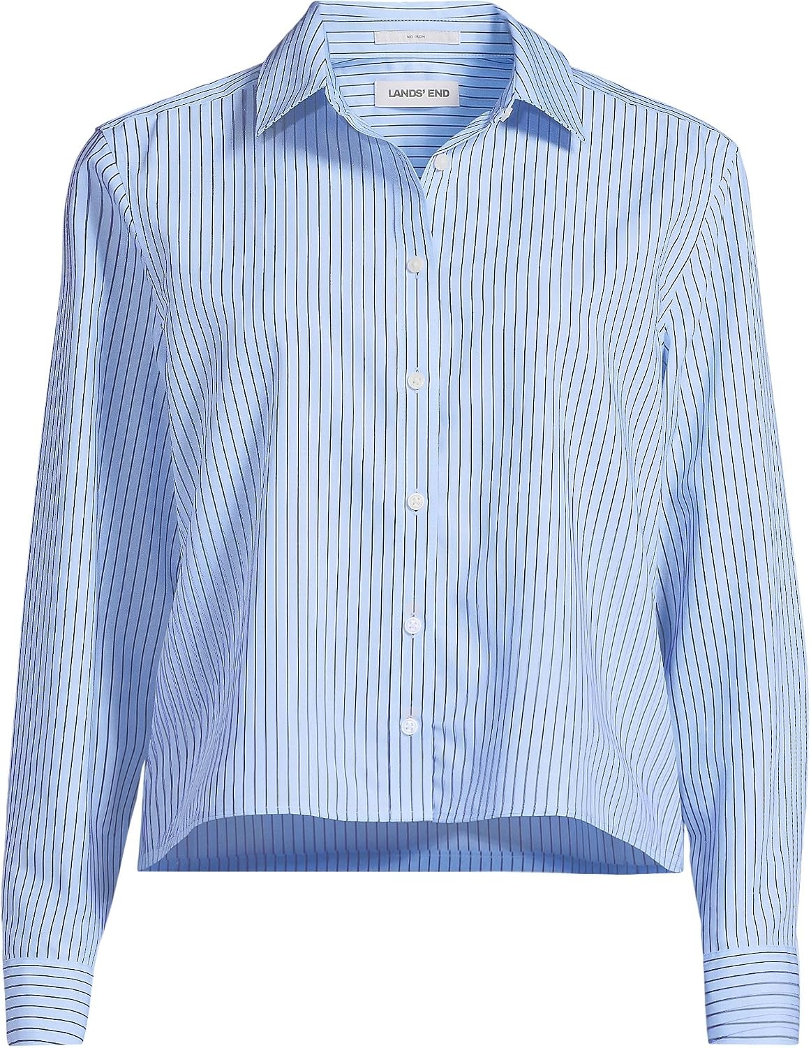 image:imageLands End Womens No Iron Boxy Cropped ShirtClear Blue Sky Thin Stripe