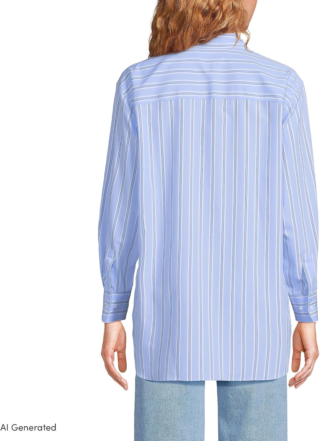 image:imageLands End Womens No Iron Oversized Poplin Extra Long TunicClear Blue Sky Stripe