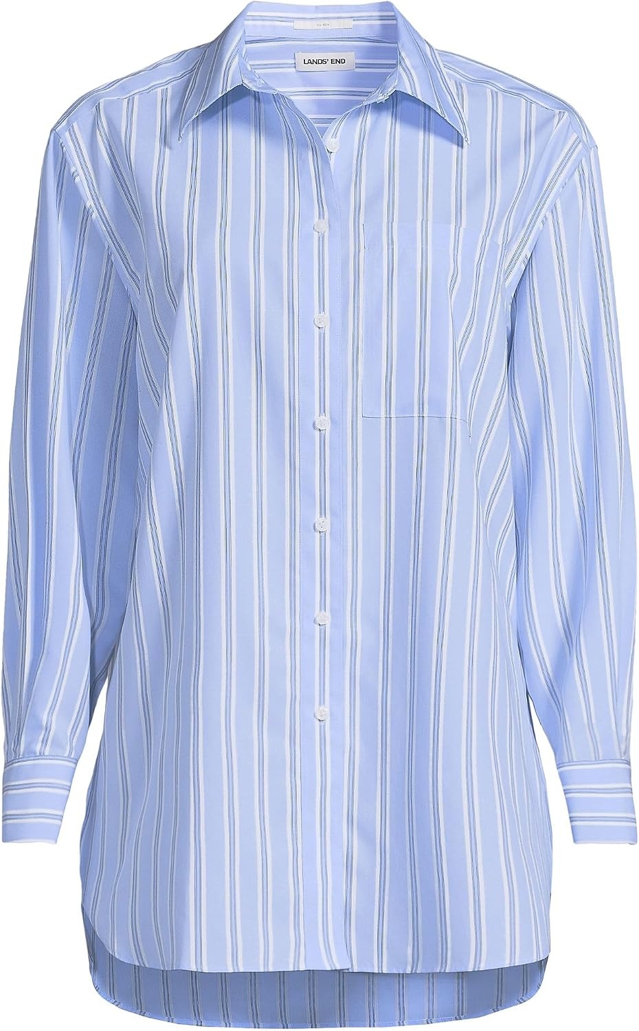 image:imageLands End Womens No Iron Oversized Poplin Extra Long TunicClear Blue Sky Stripe