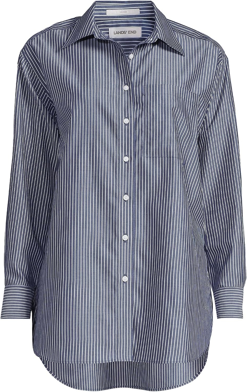 image:imageLands End Womens No Iron Oversized Poplin Extra Long TunicDeep Sea Navy Thin Stripe