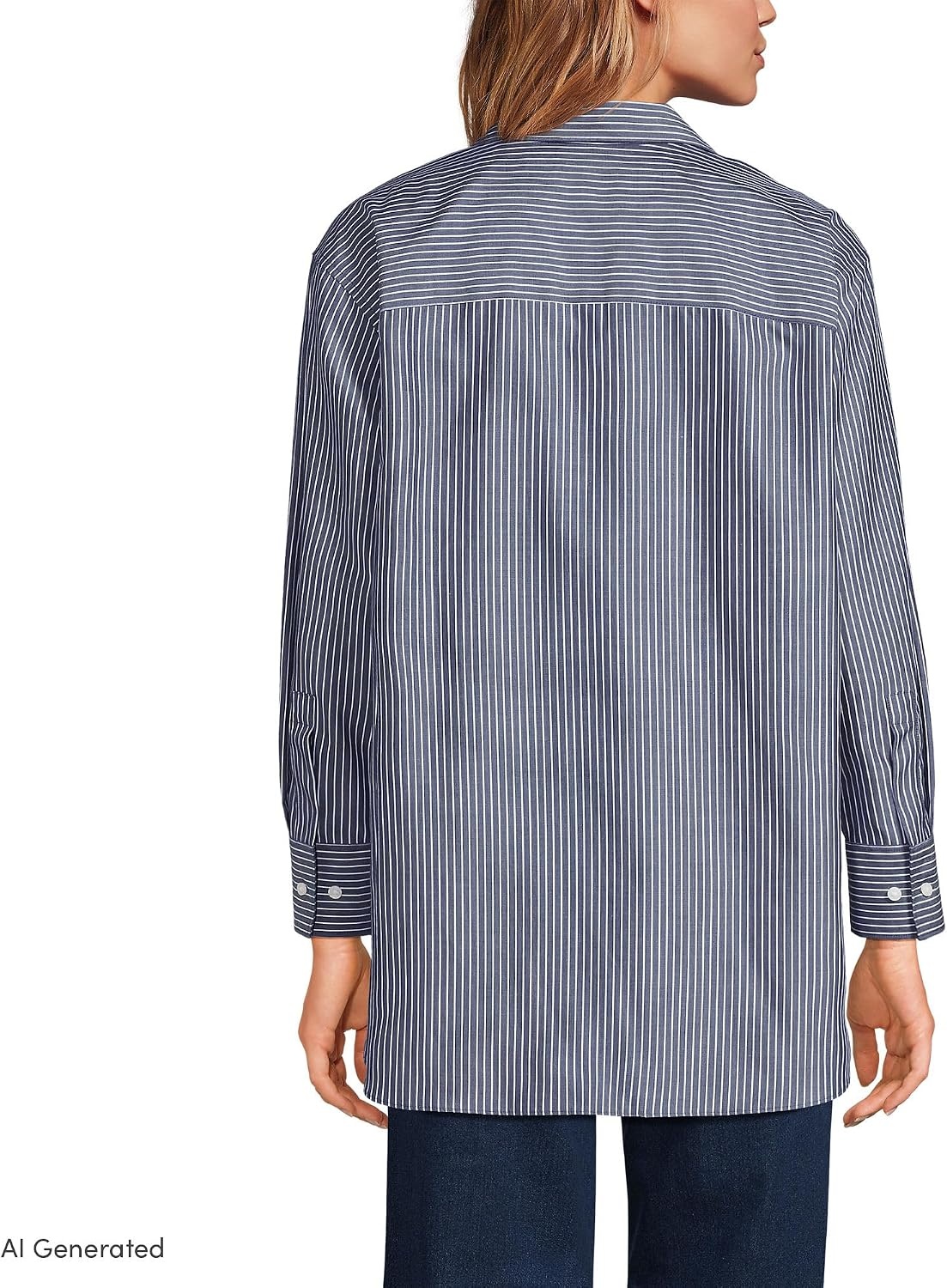 image:imageLands End Womens No Iron Oversized Poplin Extra Long TunicDeep Sea Navy Thin Stripe