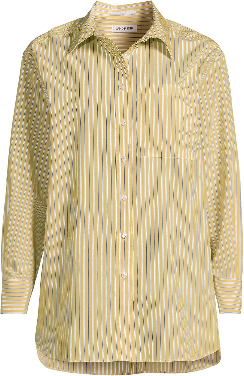 image:imageLands End Womens No Iron Oversized Poplin Extra Long TunicGoldenrodBlue Stripe