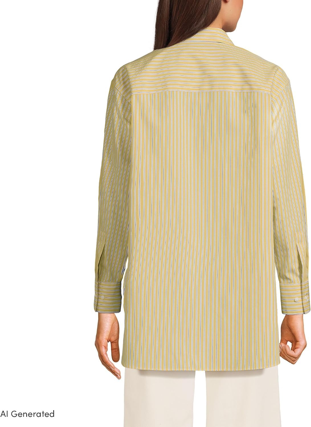 image:imageLands End Womens No Iron Oversized Poplin Extra Long TunicGoldenrodBlue Stripe