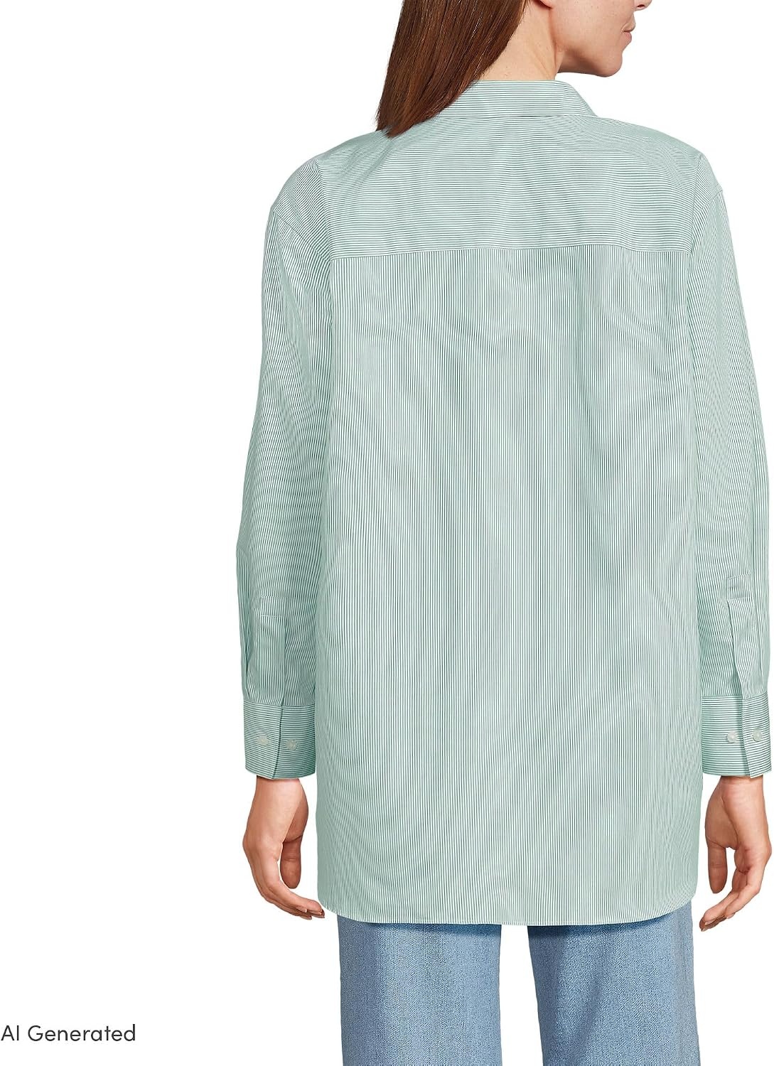image:imageLands End Womens No Iron Oversized Poplin Extra Long TunicVibrant Clover Mini Stripe