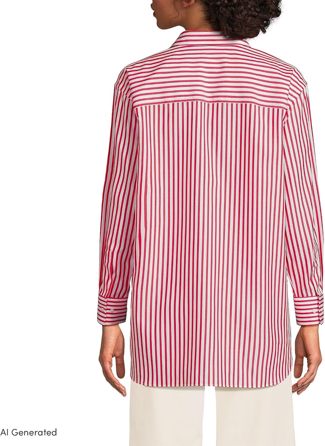 image:imageLands End Womens No Iron Oversized Poplin Extra Long TunicWhiteCompass Red Stripe