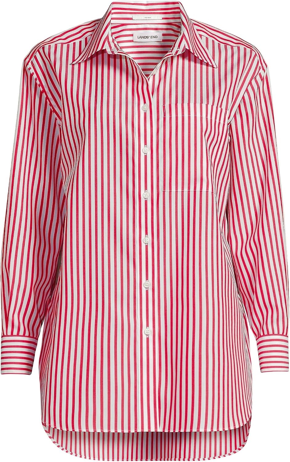 image:imageLands End Womens No Iron Oversized Poplin Extra Long TunicWhiteCompass Red Stripe