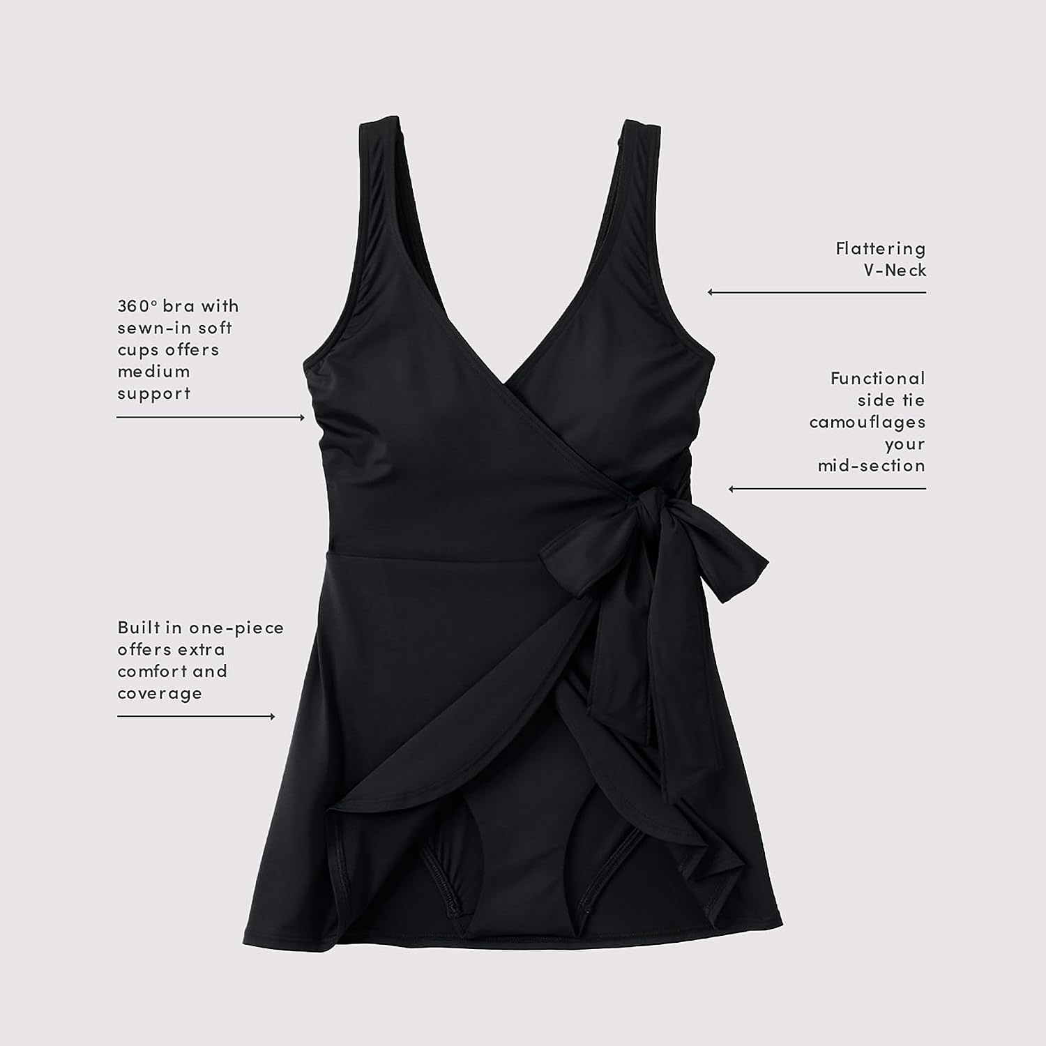 image:imageLands End Womens Plus Size DDCup Side Tie Mini Swim Dress SwimsuitBlack