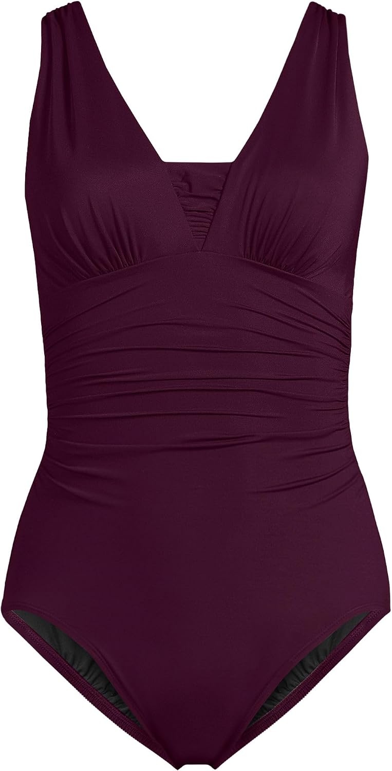 image:imageLands End Womens Plus Size DDCup Slender Grecian Tummy Control Chlorine Resistant One Piece SwimsuitDark Wine
