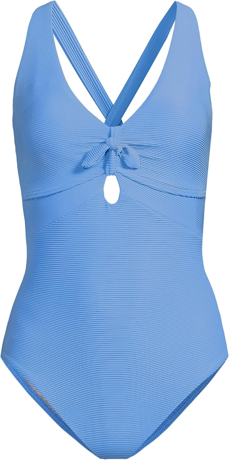 image:imageLands End Womens Ribbed Knot Front One Piece SwimsuitBlue Ottoman
