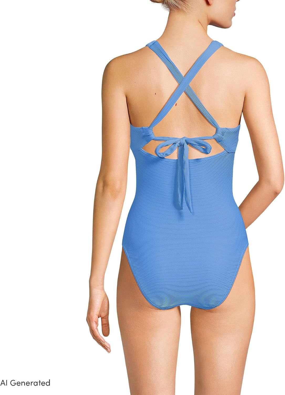 image:imageLands End Womens Ribbed Knot Front One Piece SwimsuitBlue Ottoman