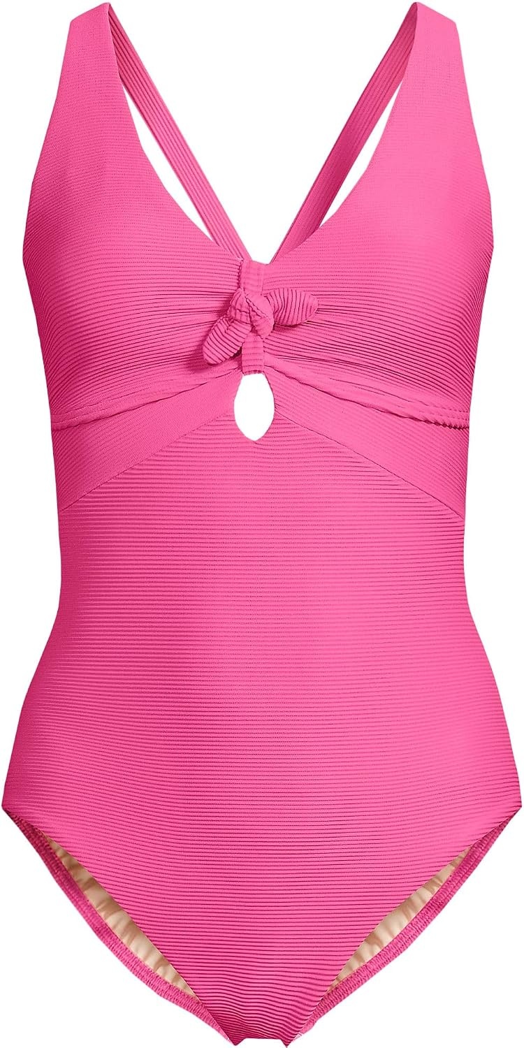 image:imageLands End Womens Ribbed Knot Front One Piece SwimsuitPink Ottoman
