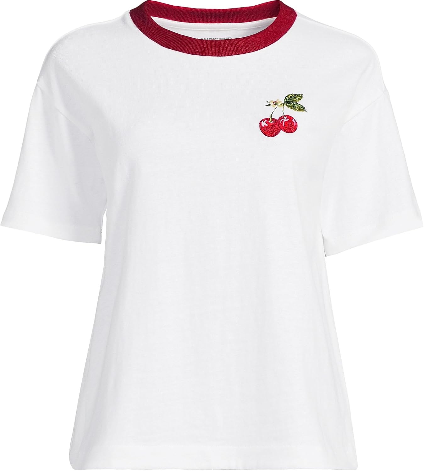 image:imageLands End Womens Short Sleeve Mariner TShirtCherriesWhite