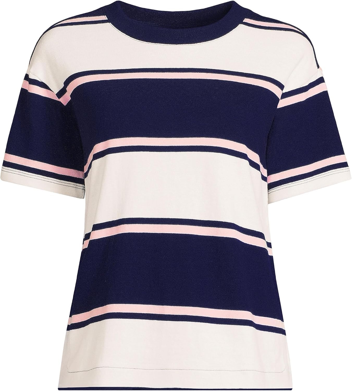 image:imageLands End Womens Short Sleeve Mariner TShirtDeep Sea NavyPink Stripes
