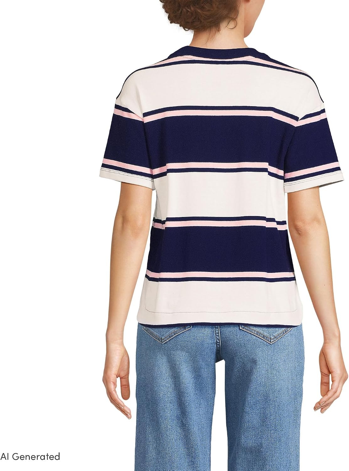 image:imageLands End Womens Short Sleeve Mariner TShirtDeep Sea NavyPink Stripes