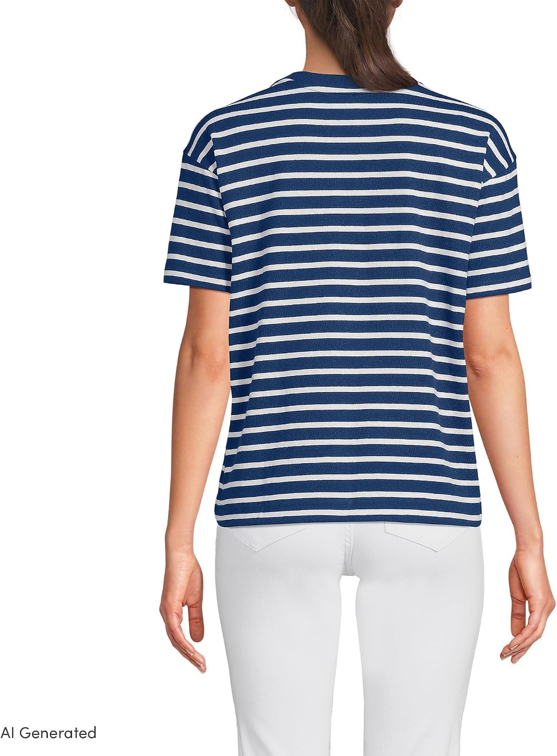 image:imageLands End Womens Short Sleeve Mariner TShirtDeep SeaIvory Breton Stripe