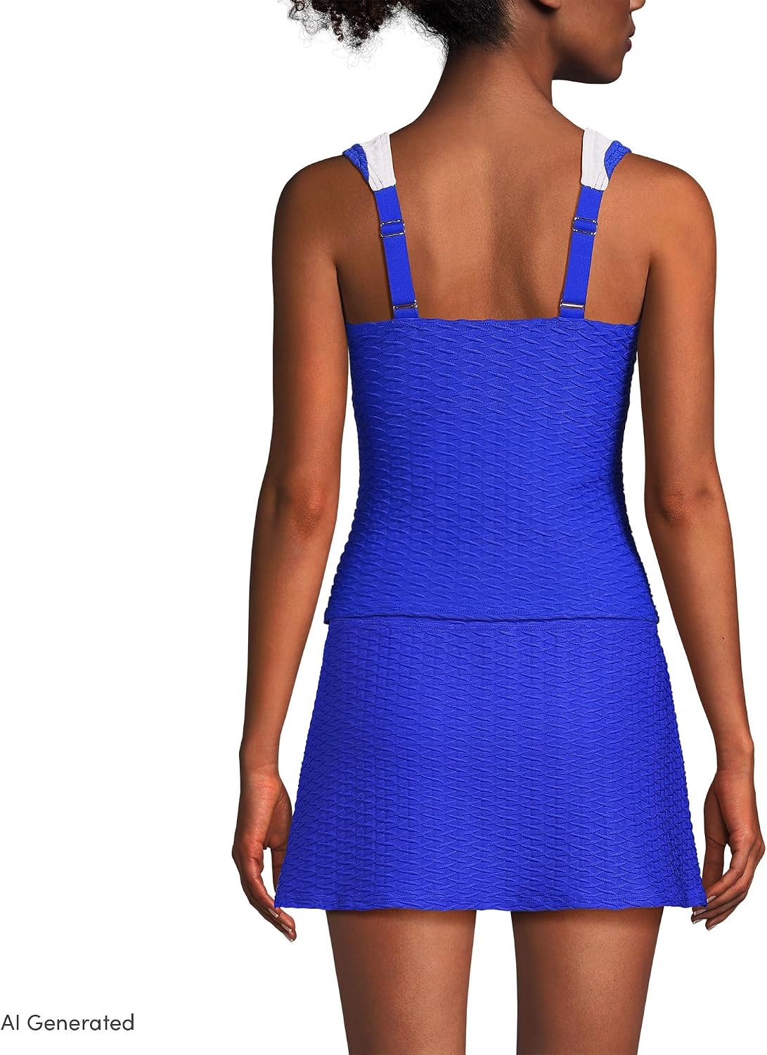 image:imageLands End Womens Texture Square Neck Tankini Swimsuit Top Adjustable StrapsElectric BlueWhite Texture