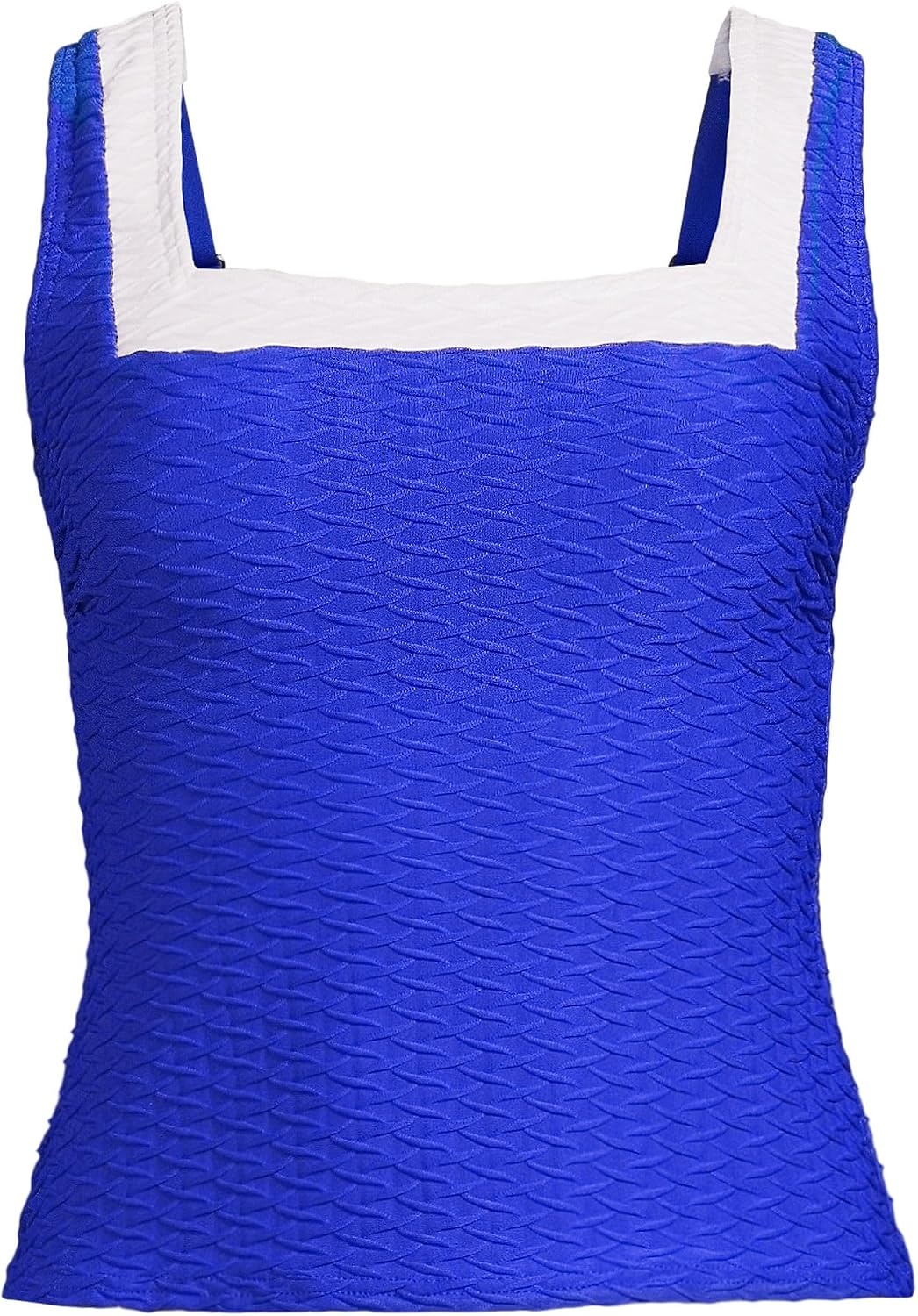 image:imageLands End Womens Texture Square Neck Tankini Swimsuit Top Adjustable StrapsElectric BlueWhite Texture