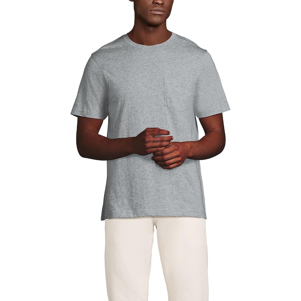 image:imageLands End Mens Short Sleeve AmericanGrown Supima Cotton Tee with PocketGray Marble Heather