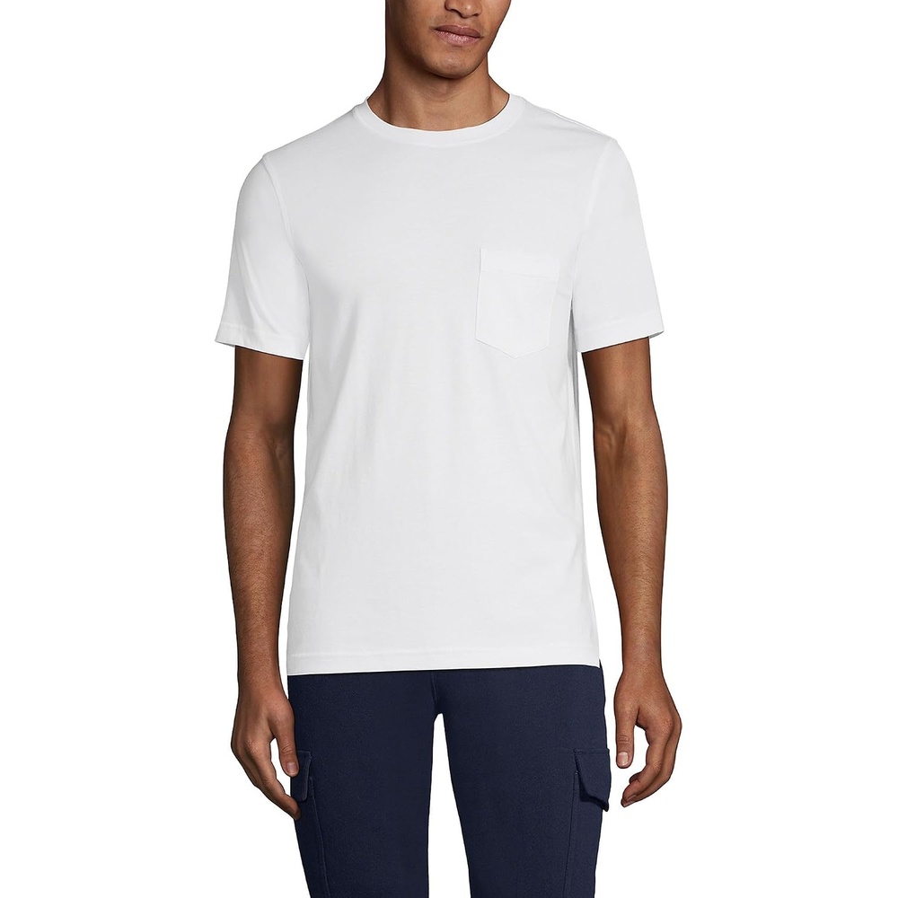 image:imageLands End Mens Short Sleeve AmericanGrown Supima Cotton Tee with PocketWhite