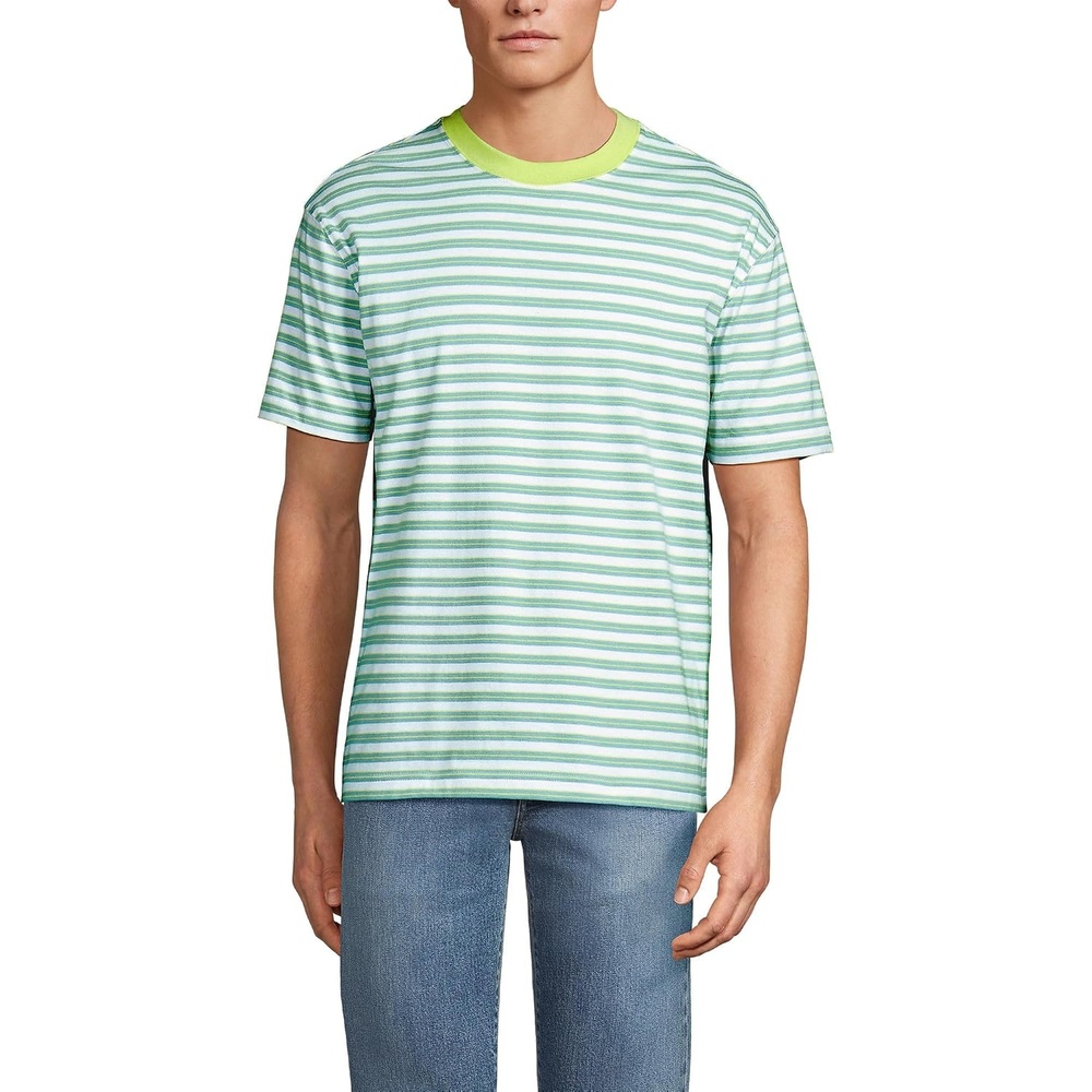 image:imageLands End Mens Short Sleeve SuperT Crew Relaxed Fit TeePale Teal Stripe