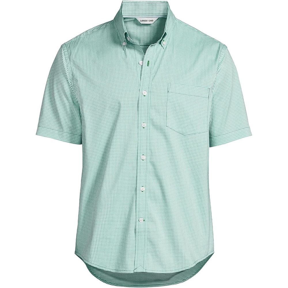 image:imageLands End Mens Traditional Fit Short Sleeve Travel Kit ShirtSimply GreenBlue Micro Plaid