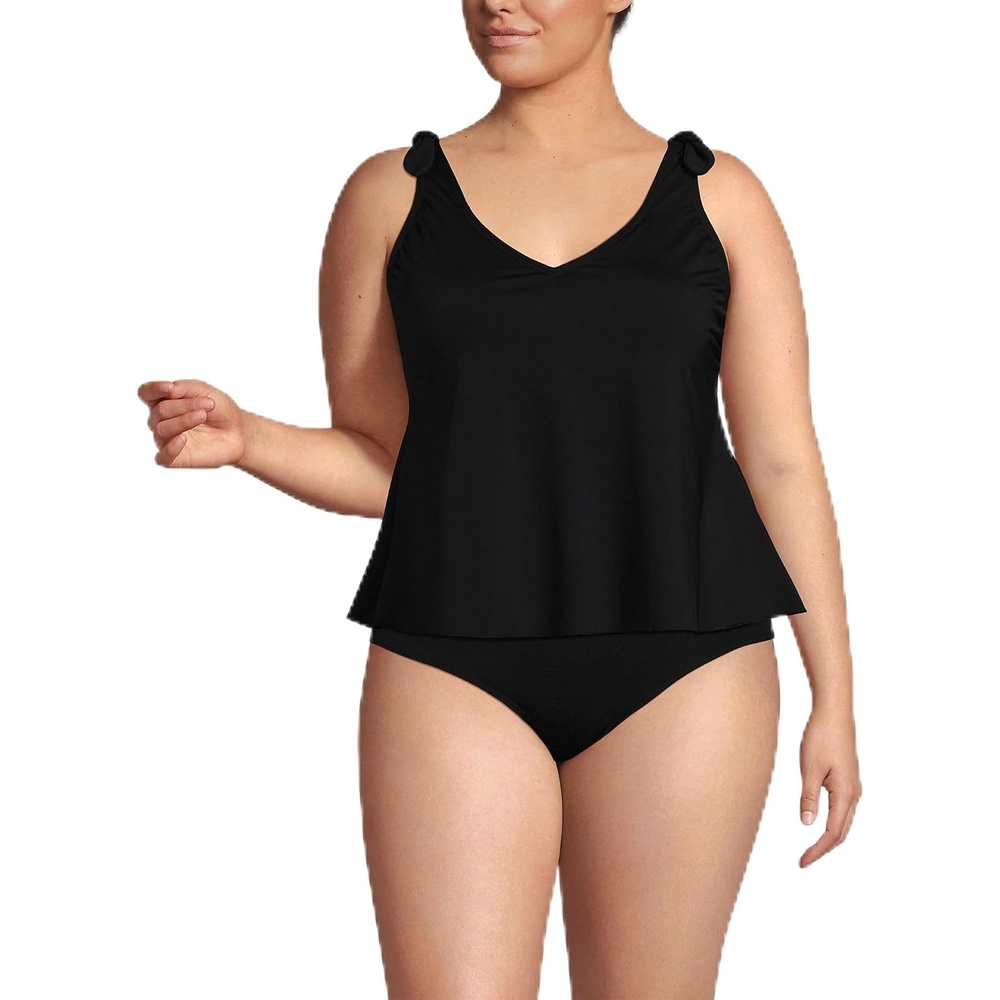 image:imageLands End Womens Chlorine Resistant VNeck Shoulder Tie Flutter Tankini Swimsuit TopBlack
