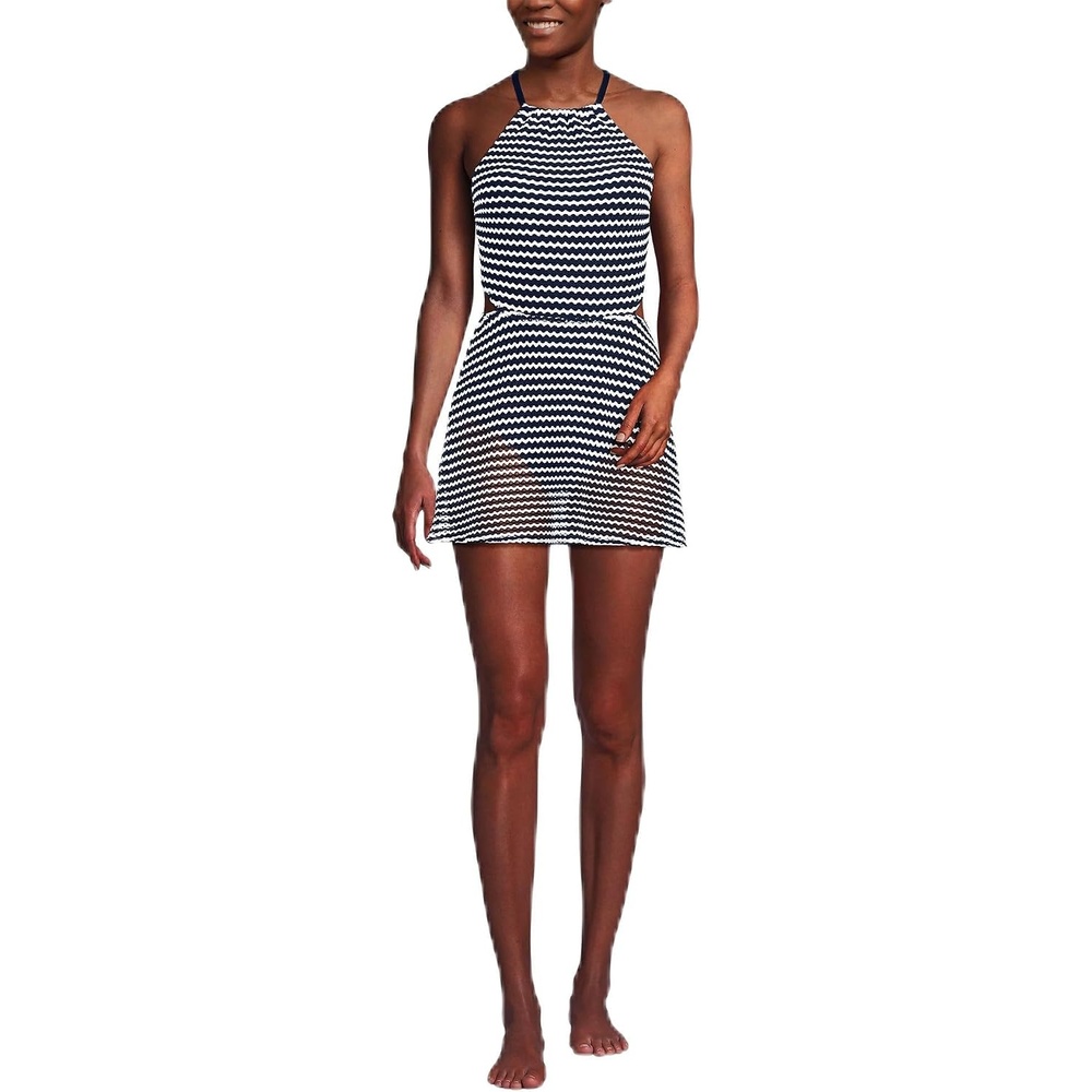image:imageLands End Womens Crochet Monokini Swim Dress SwimsuitDeep Sea NavyWhite