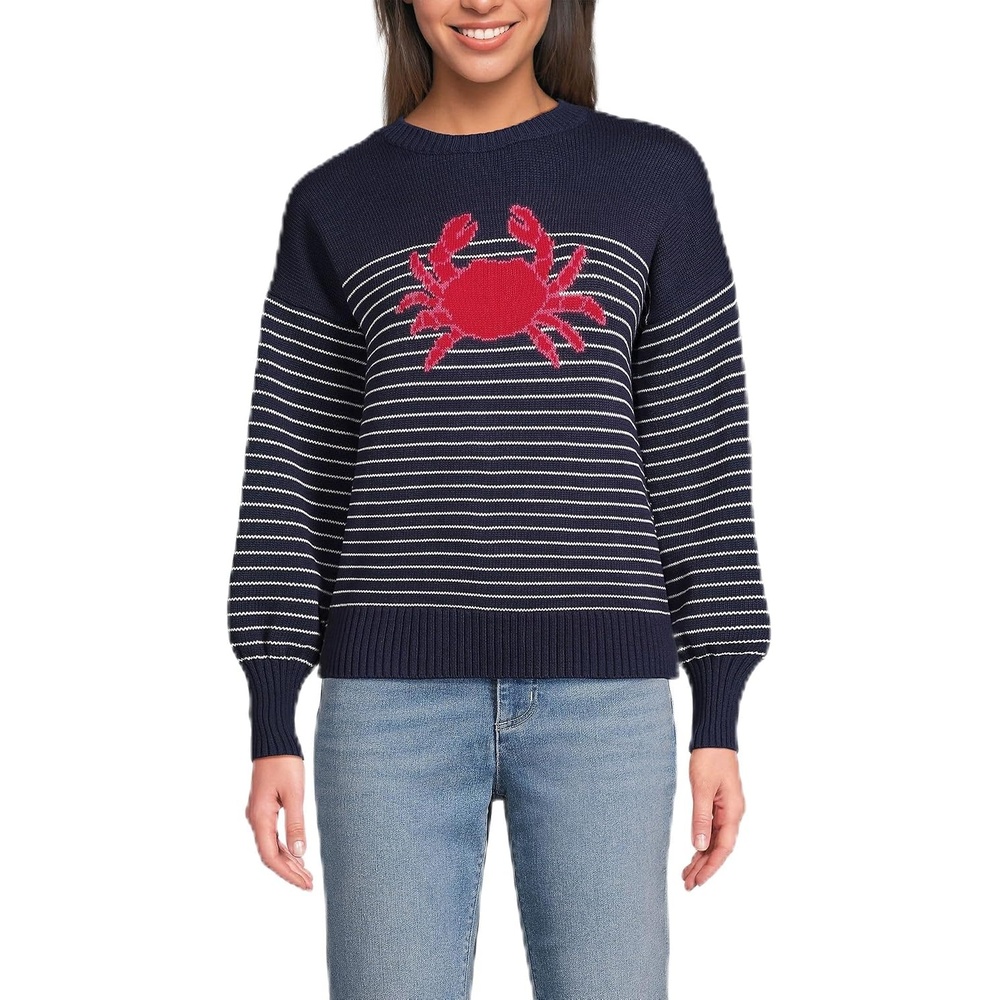 image:imageLands End Womens Drifter Jersey Crewneck SweaterRed CrabNavy