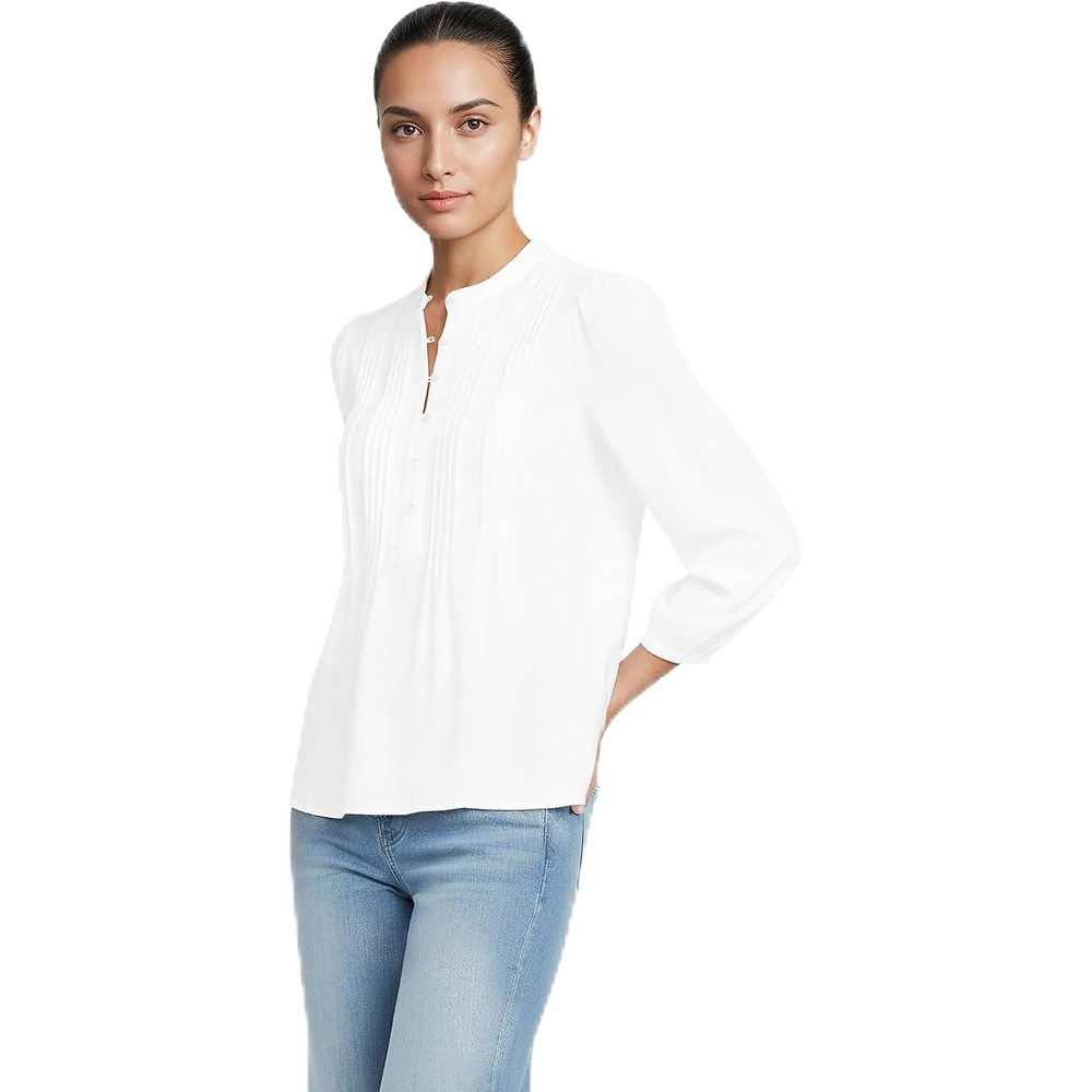 image:imageLands End Womens Lightweight Jersey Button Pintuck TopWhite