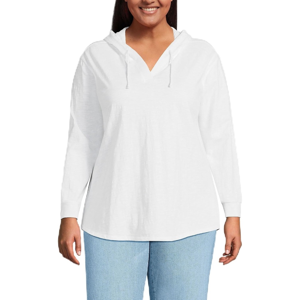 image:imageLands End Womens Long Sleeve Slub Hooded PopoverWhite