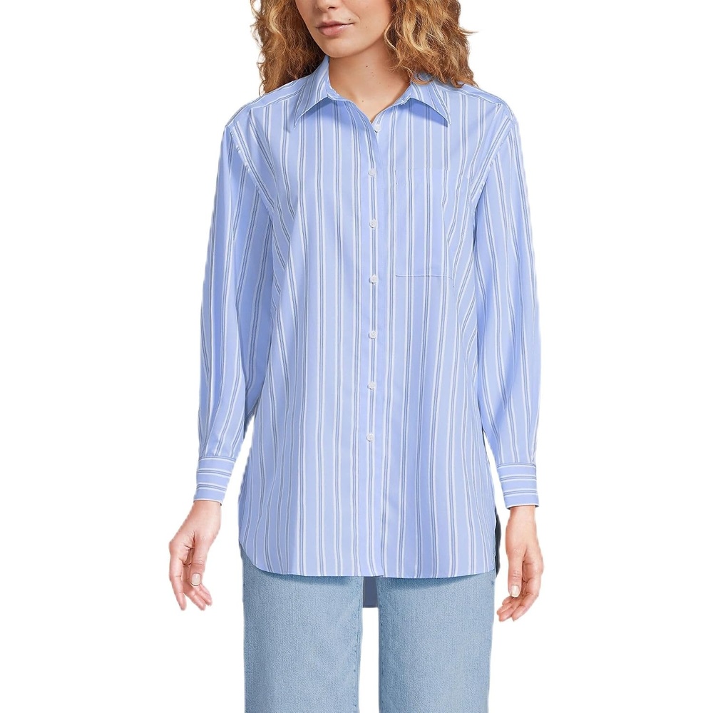 image:imageLands End Womens No Iron Oversized Poplin Extra Long TunicClear Blue Sky Stripe