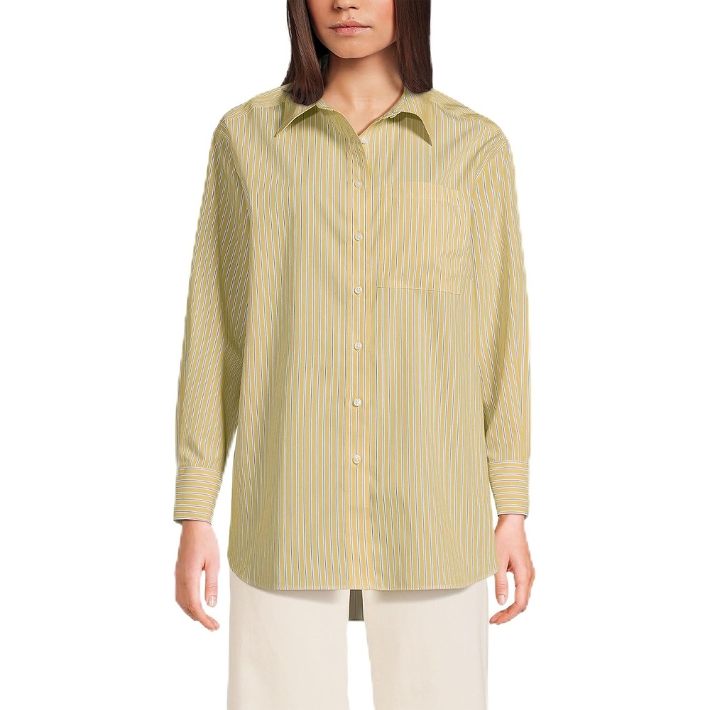 image:imageLands End Womens No Iron Oversized Poplin Extra Long TunicGoldenrodBlue Stripe