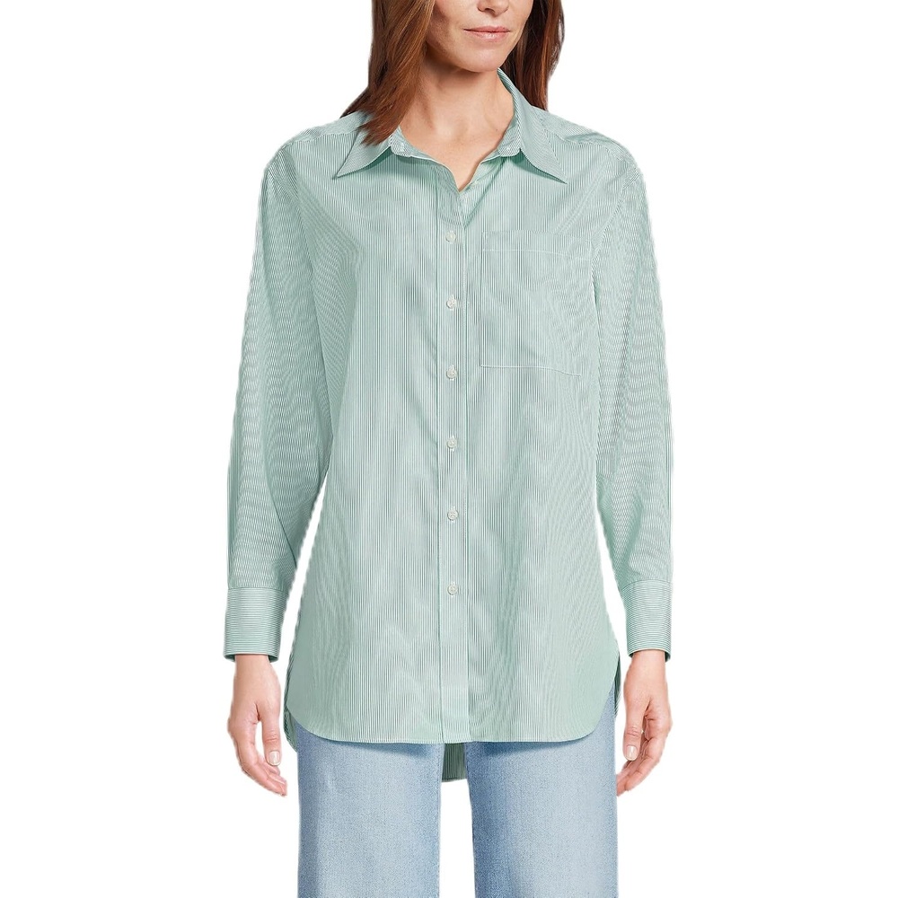 image:imageLands End Womens No Iron Oversized Poplin Extra Long TunicVibrant Clover Mini Stripe