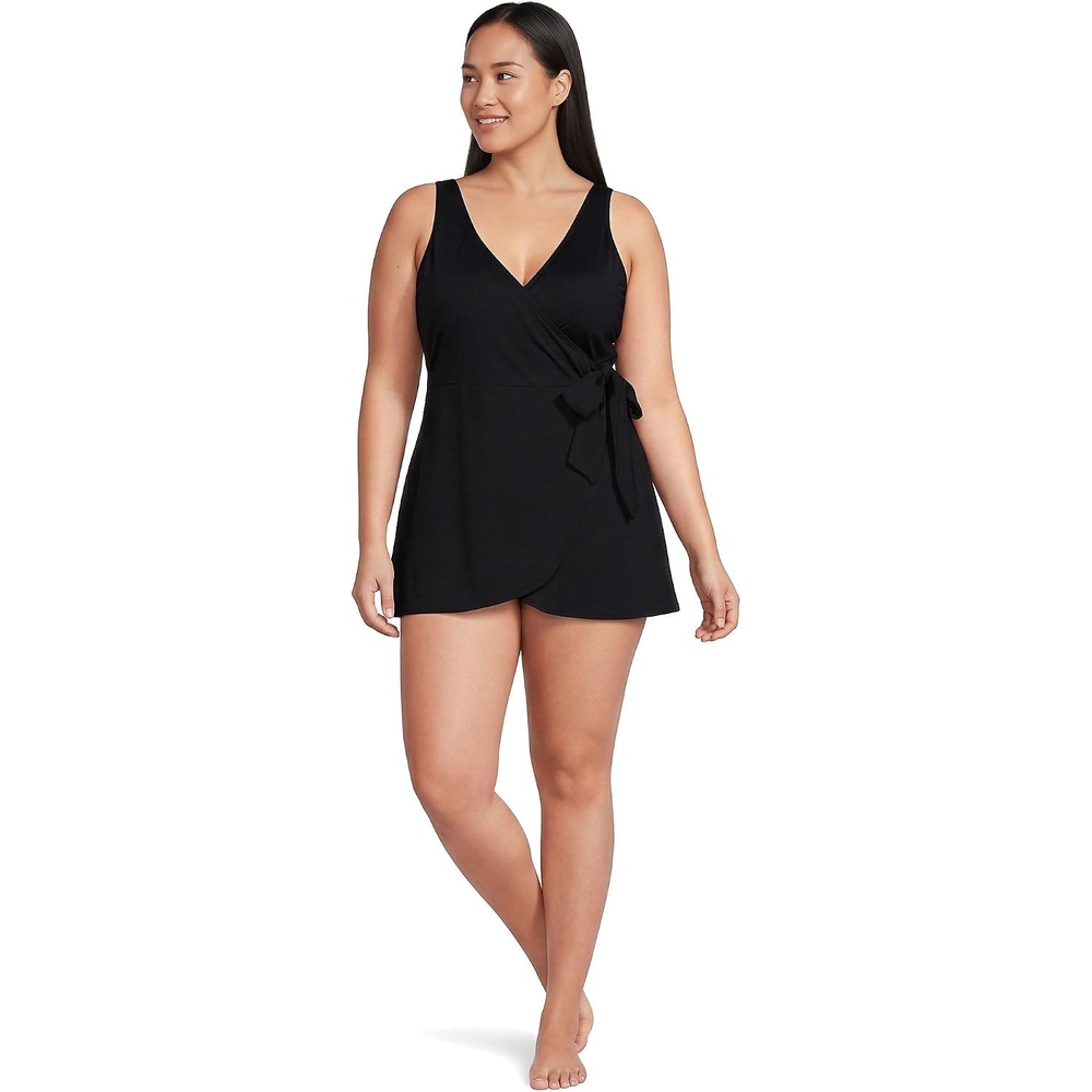 image:imageLands End Womens Plus Size DDCup Side Tie Mini Swim Dress SwimsuitBlack